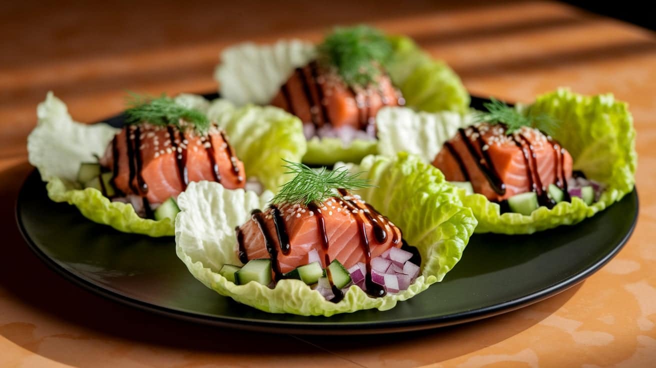 Asian Ginger-Sesame Style Salmon Lettuce Wraps