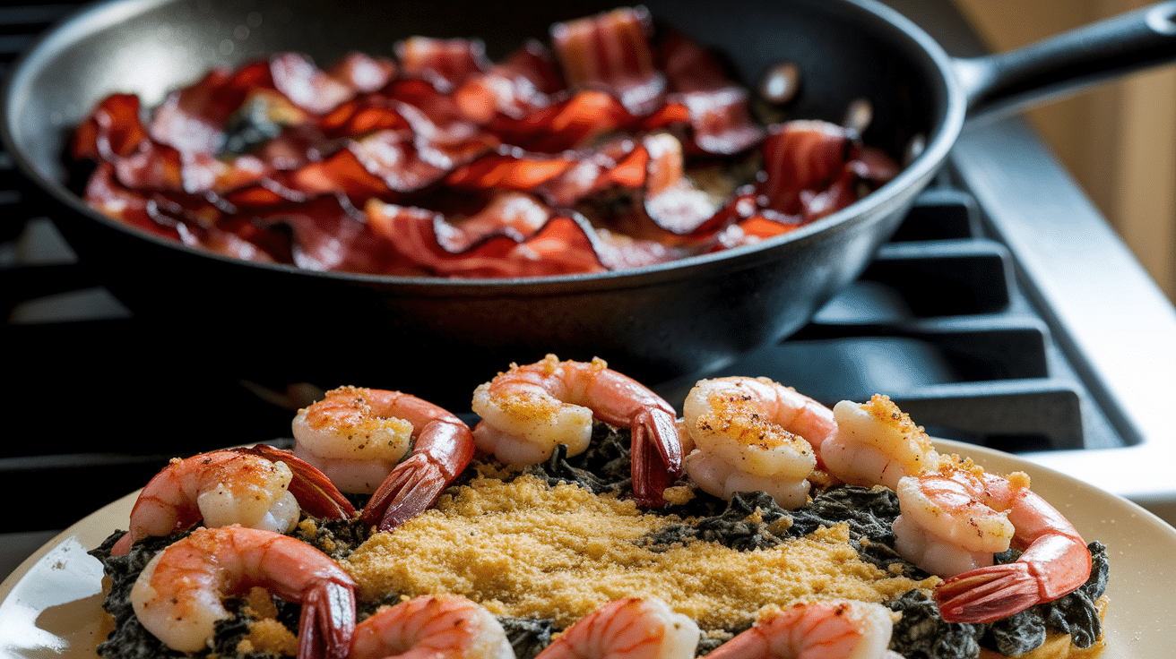 Bacon and Spinach Shrimp Rockefeller