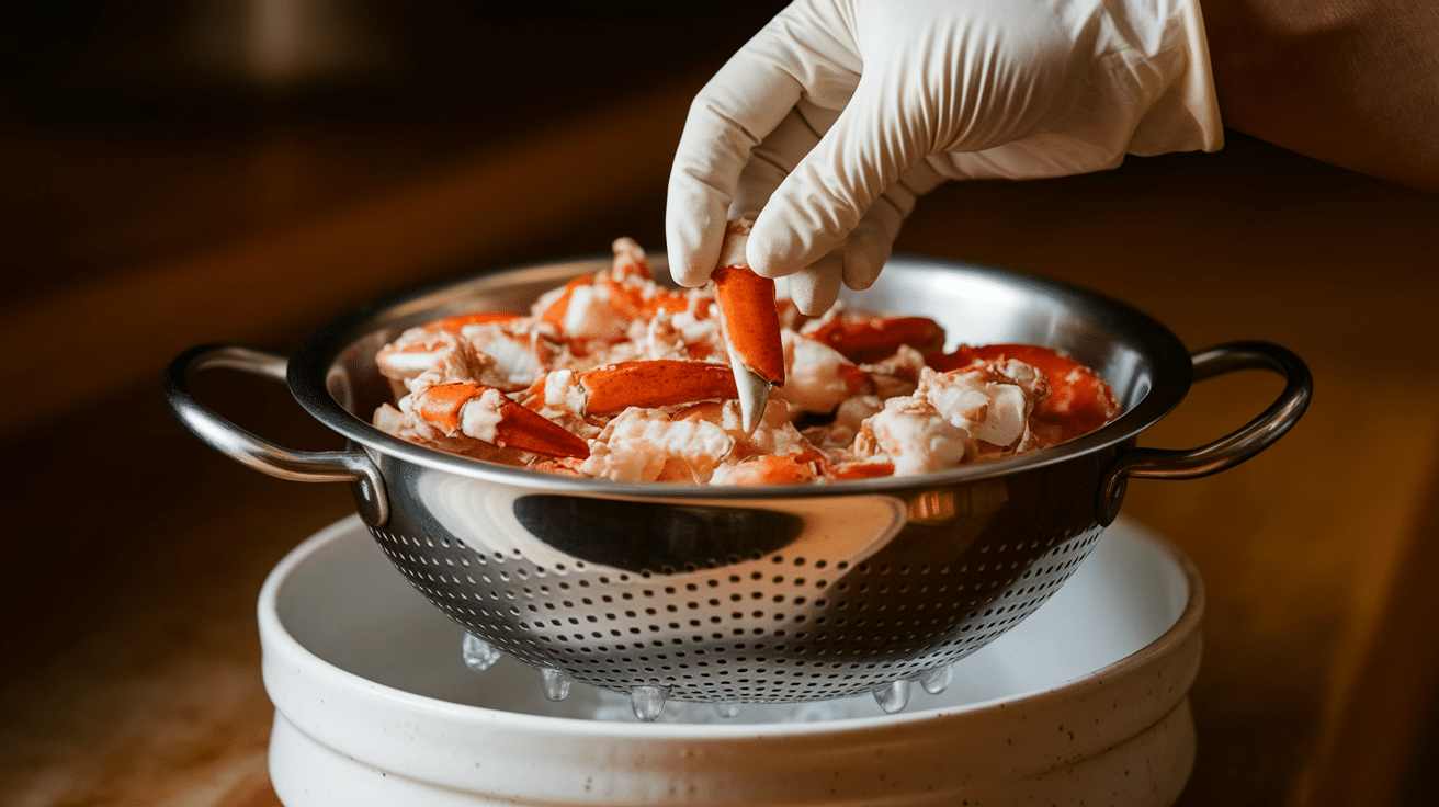 Drain and Gently Pick Through the Crab Meat