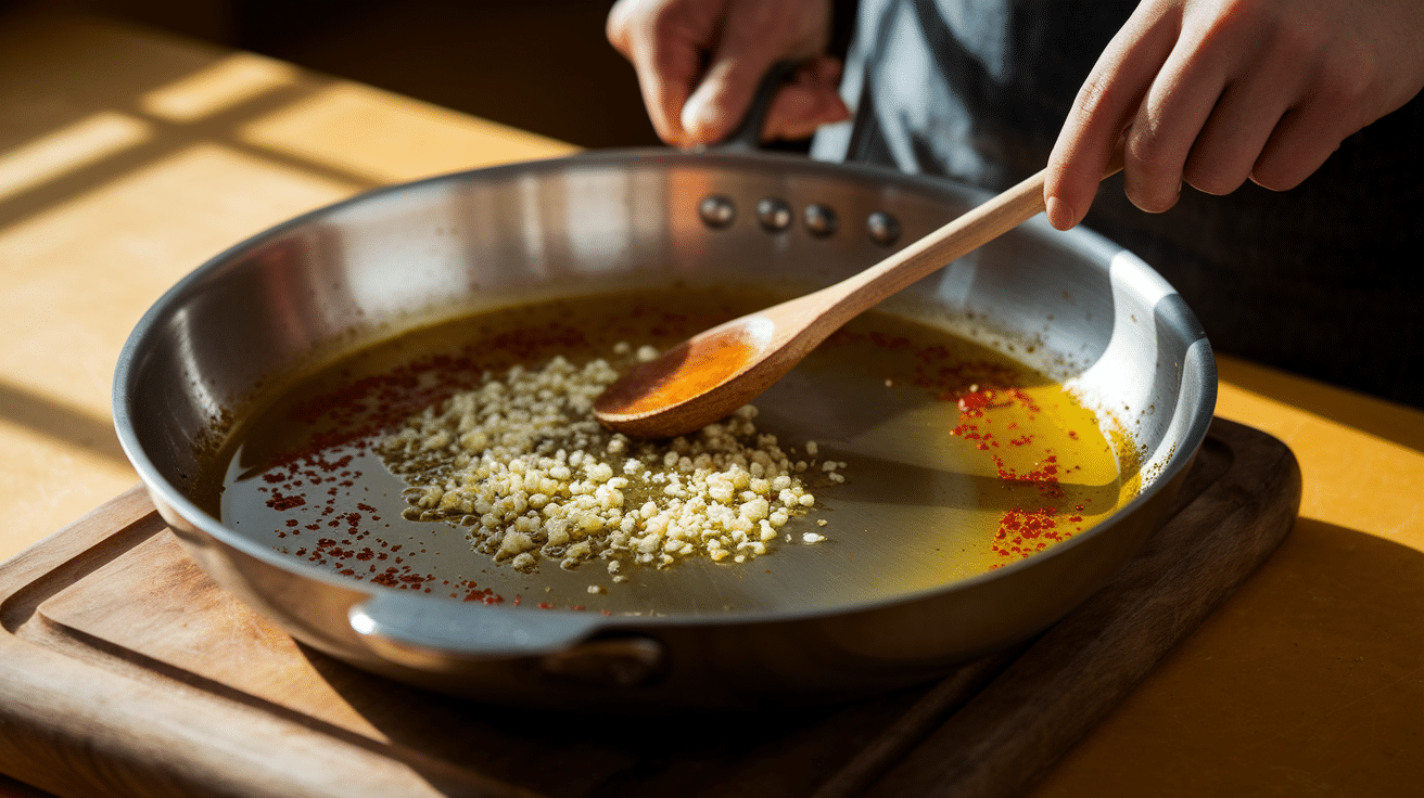 Sauté the Garlic and Red Pepper Flakes