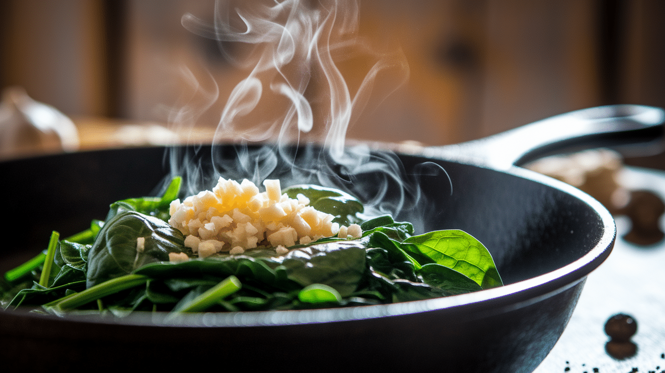 Sauté the Spinach and Garlic