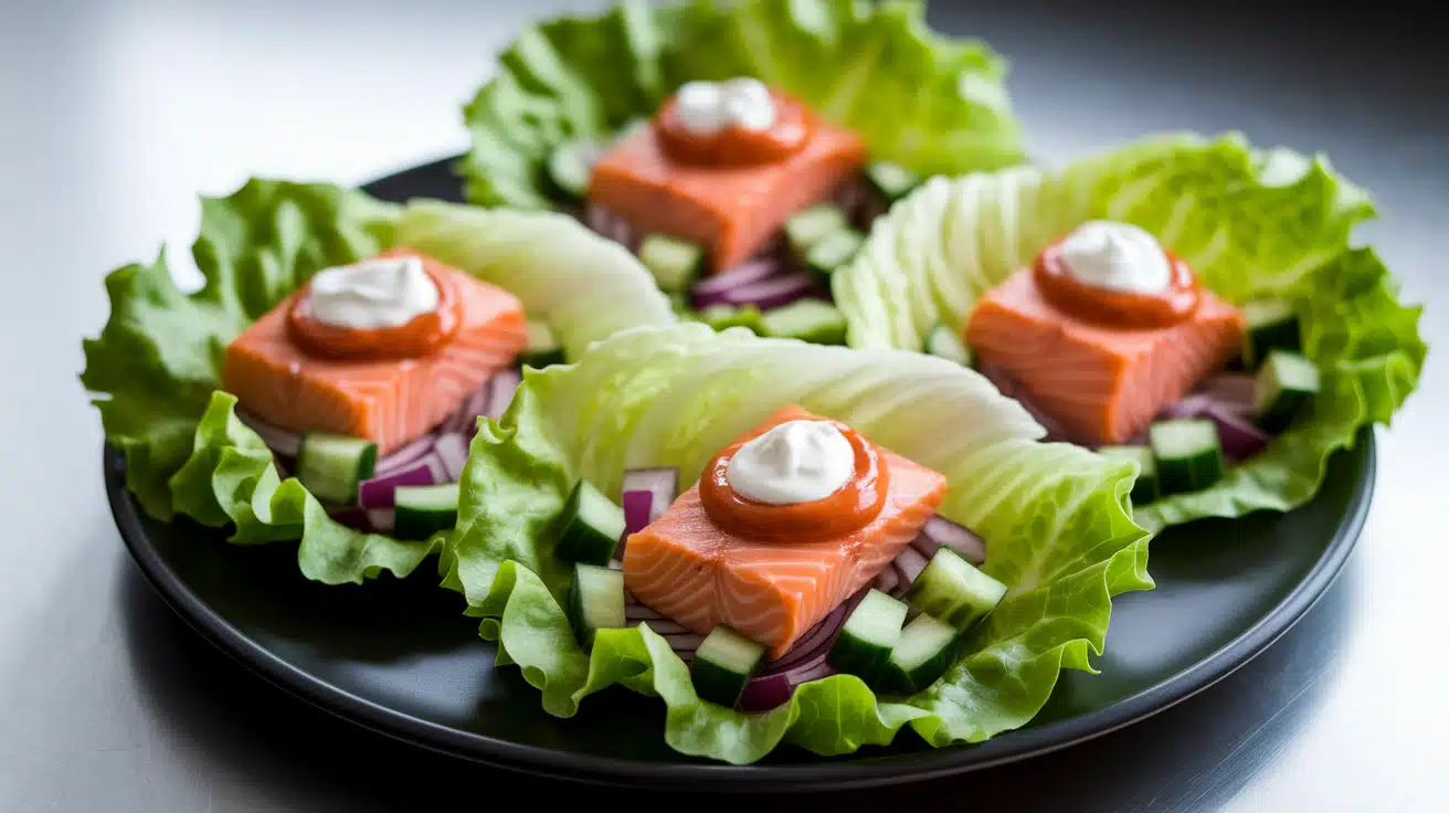 Spicy Sriracha Mayo Style Salmon Lettuce Wraps