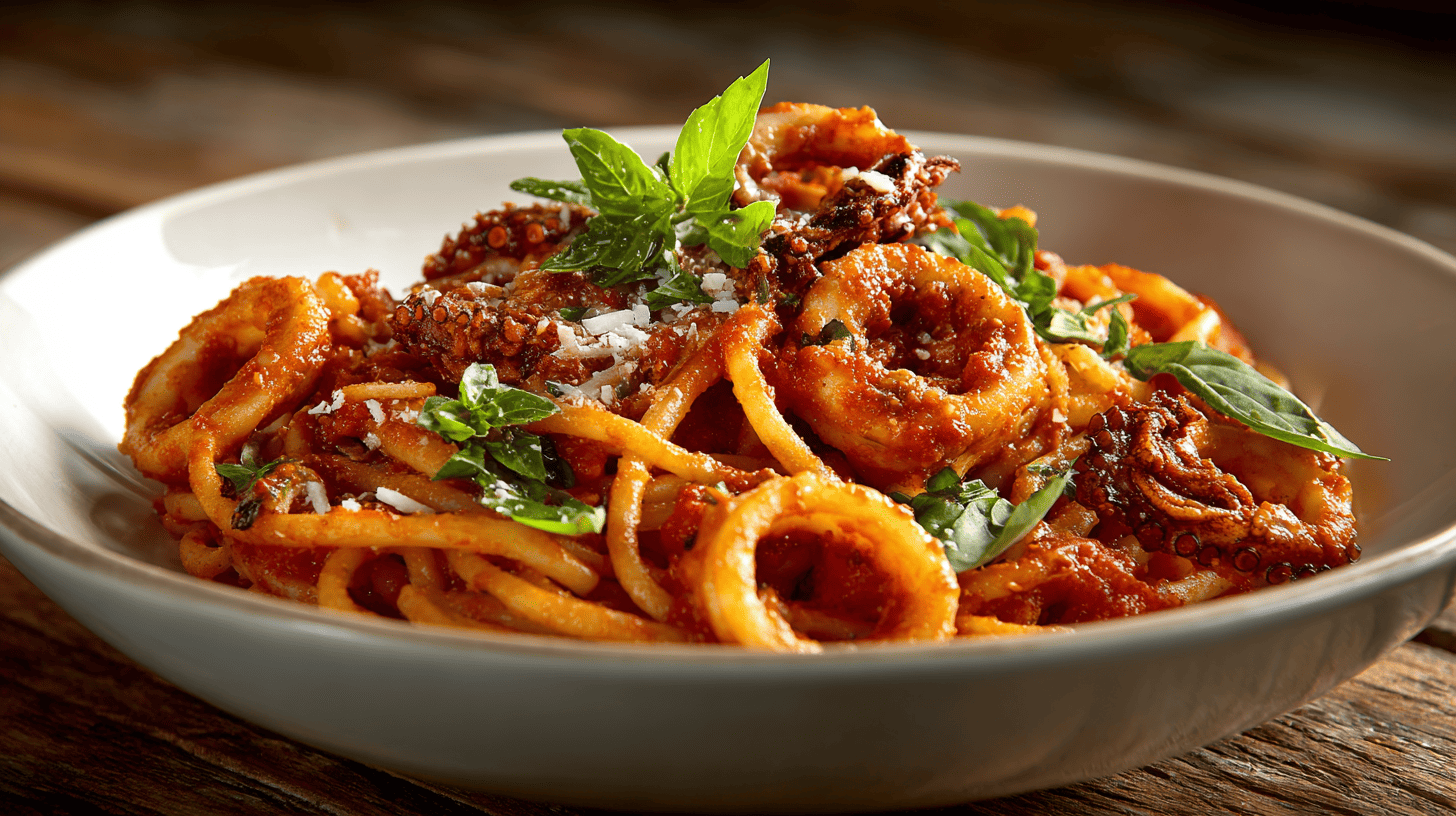 Calamari Pasta in Tomato Sauce