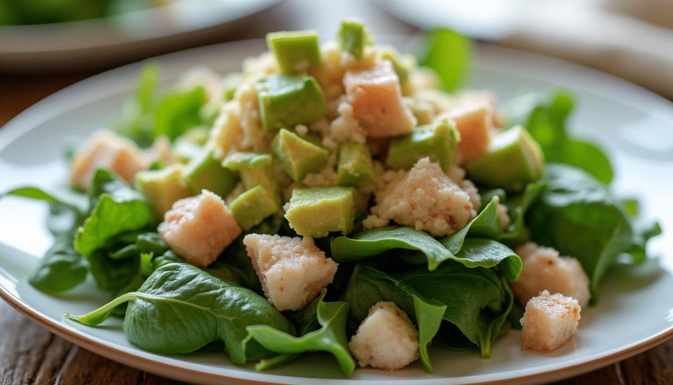 crab and avocado salad with greens