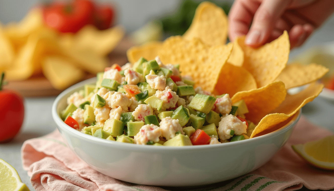 crab and avocado salad with nachos